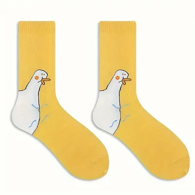 1 Pair Cartoon Women Socks Fashionable And Versatile Cute Design Funny Goose Breathable Soft Comfortable Women Casual
