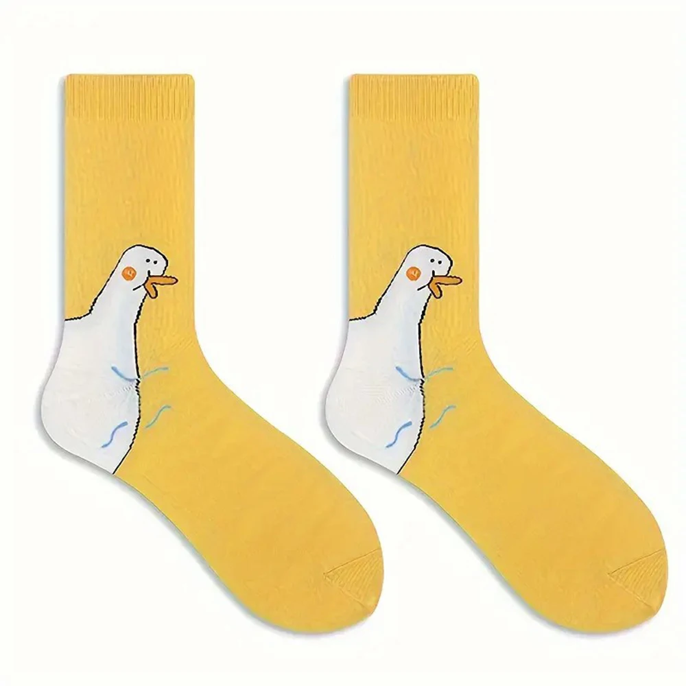1 Pair Cartoon Women Socks Fashionable And Versatile Cute Design Funny Goose Breathable Soft Comfortable Women Casual