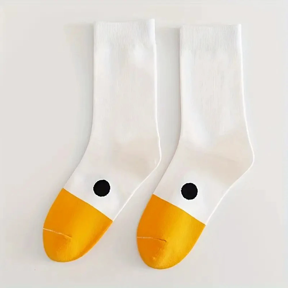 1 Pair Cartoon Women Socks Fashionable And Versatile Cute Design Funny Goose Breathable Soft Comfortable Women Casual