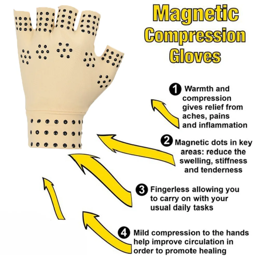 1 Pair Magnetic Therapy Fingerless Gloves Anti Arthritis Pain Relief Compression Therapy Gloves Heal Joints