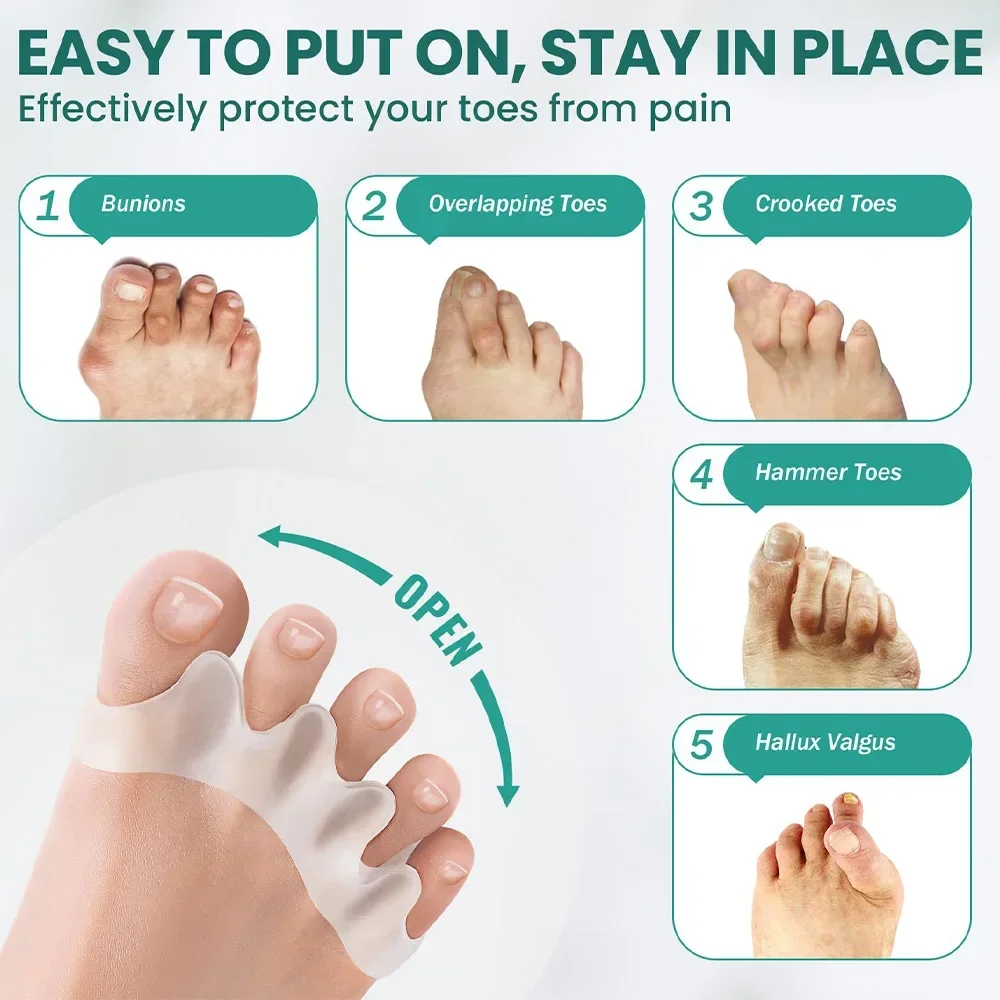 1 Pair Silicone Toe Separator Bunion Corrector Hammer Toe Corrector Soft Silicone Material for Toe Separation Foot Care