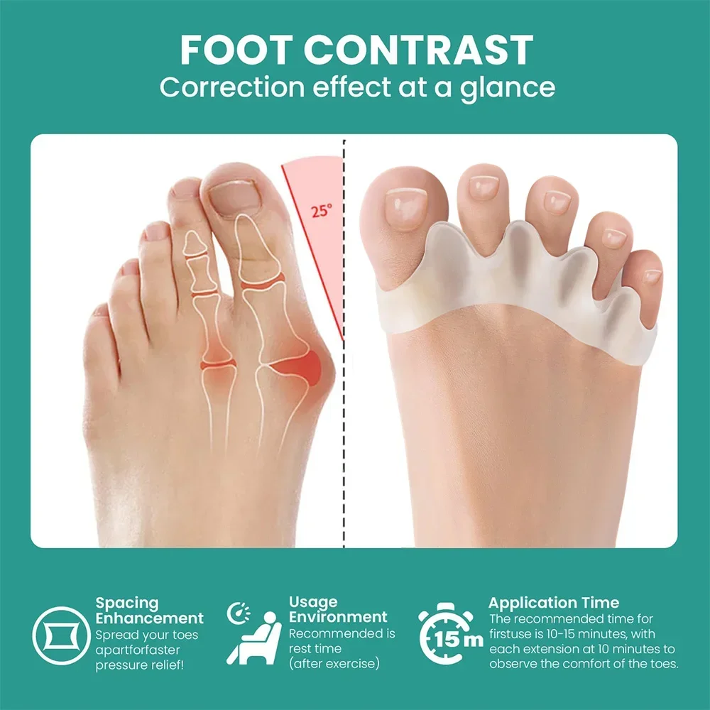 1 Pair Silicone Toe Separator Bunion Corrector Hammer Toe Corrector Soft Silicone Material for Toe Separation Foot Care