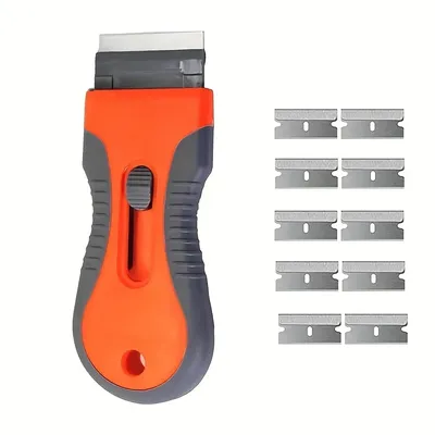 1 Set Glue Removal Blade With 10 Blades, Telescopic Adjustment Knife, Cleaning Scraper Tool For Removing