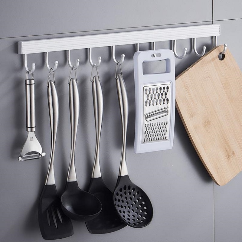 10 Hooks Aluminum Kitchen Utensil Rack