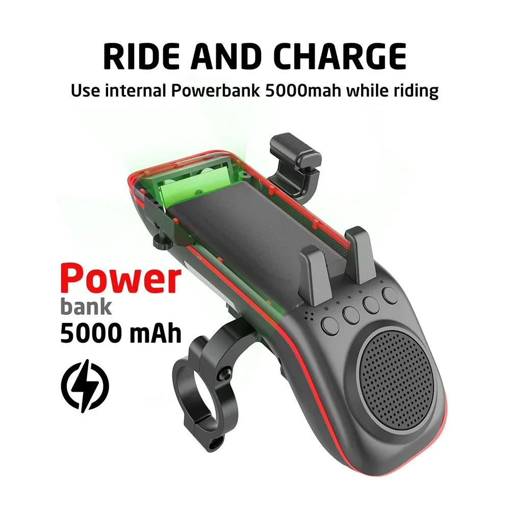 10 in 1 Bike Light 5000mAh Rechargeable Front Lamp Bicycle Phone Holder with Bluetooth Speaker Cycling Bell Accessories