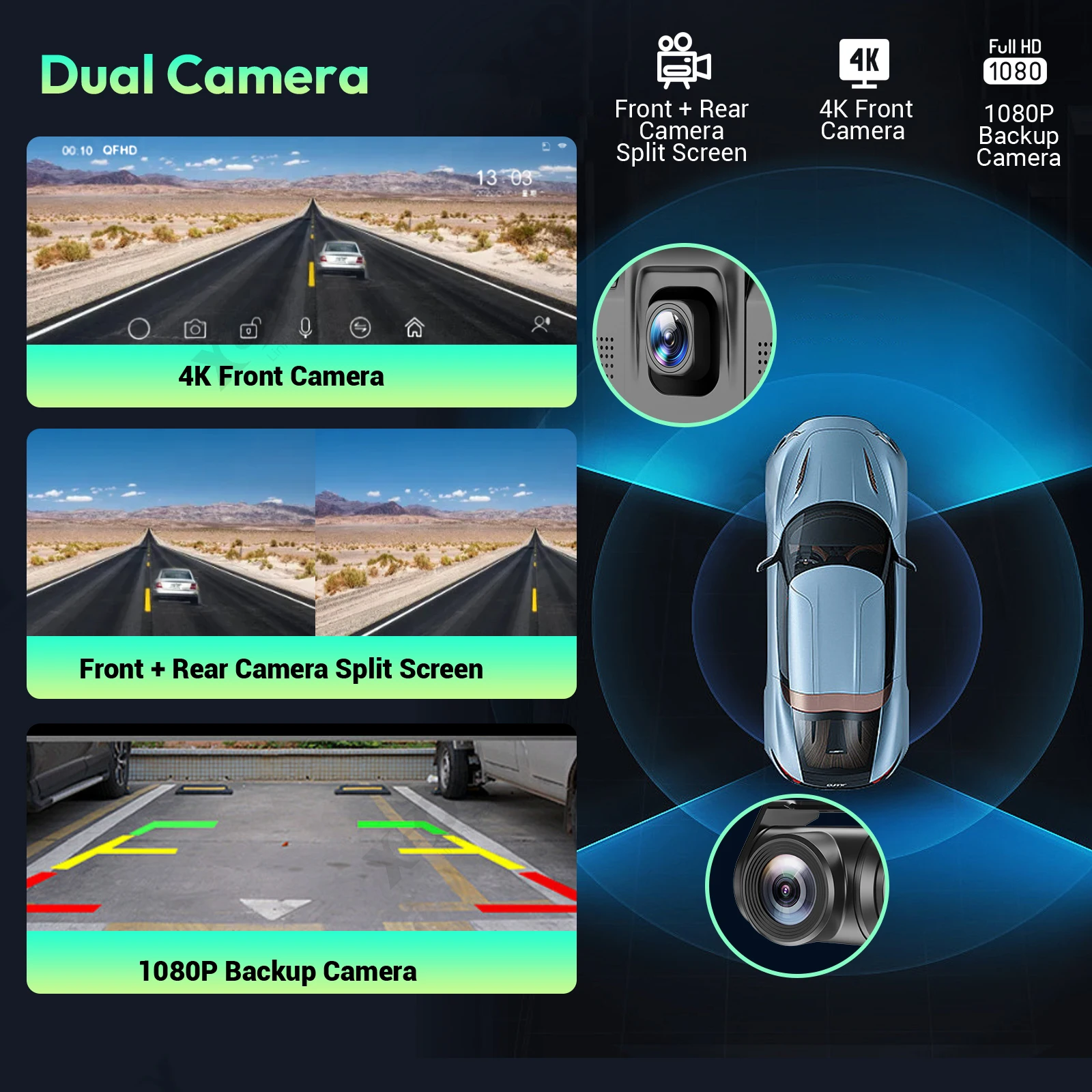 10 Inch 4K Dash Cam Wireless Carplay Android Auto Car DVR GPS WiFi Navigation Rearview Camera Dashboard Video 10 Inch 4K Dash Cam Wireless Carplay Android Auto Car DVR GPS WiFi Navigation Rearview Camera Dashboard Video