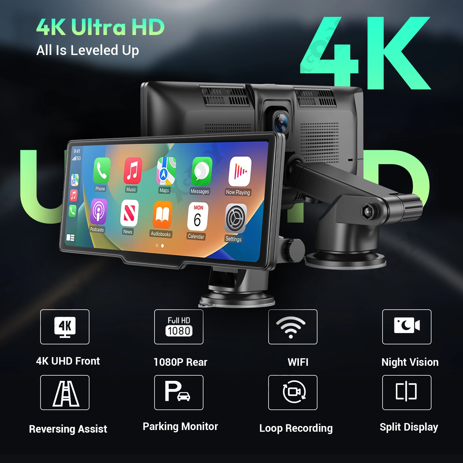 10 Inch 4K Dash Cam Wireless Carplay Android Auto Car DVR GPS WiFi Navigation Rearview Camera Dashboard Video 10 Inch 4K Dash Cam Wireless Carplay Android Auto Car DVR GPS WiFi Navigation Rearview Camera Dashboard Video