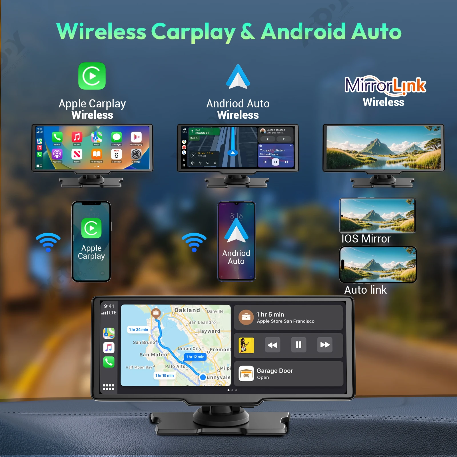 10 Inch 4K Dash Cam Wireless Carplay Android Auto Car DVR GPS WiFi Navigation Rearview Camera Dashboard Video 10 Inch 4K Dash Cam Wireless Carplay Android Auto Car DVR GPS WiFi Navigation Rearview Camera Dashboard Video