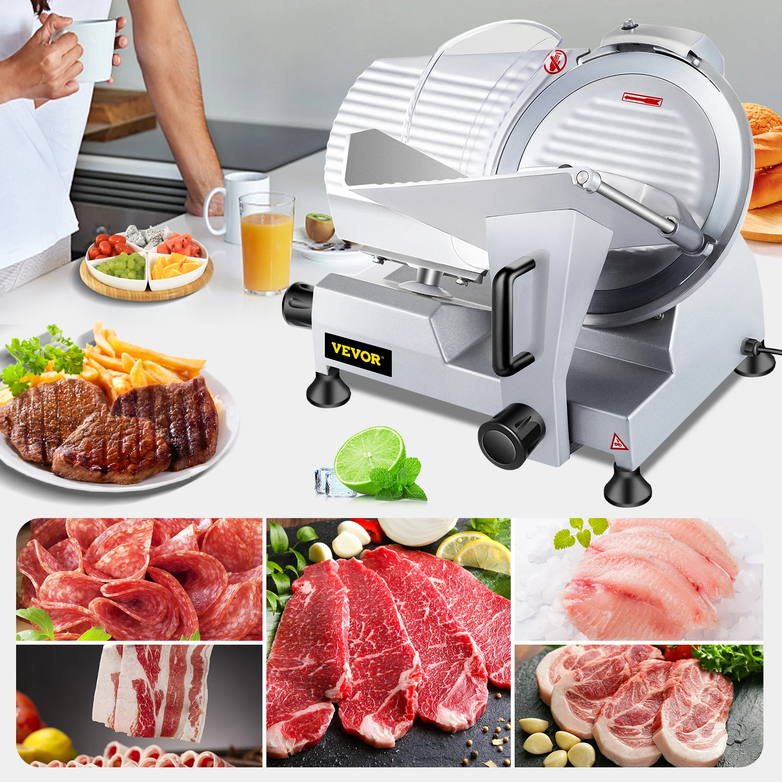 10 Inch Blade Electric Food Slicer Cutter Grinder Meat Slicer Machine for Commercial Deli Meat Cheese Beef Mutton Turkey