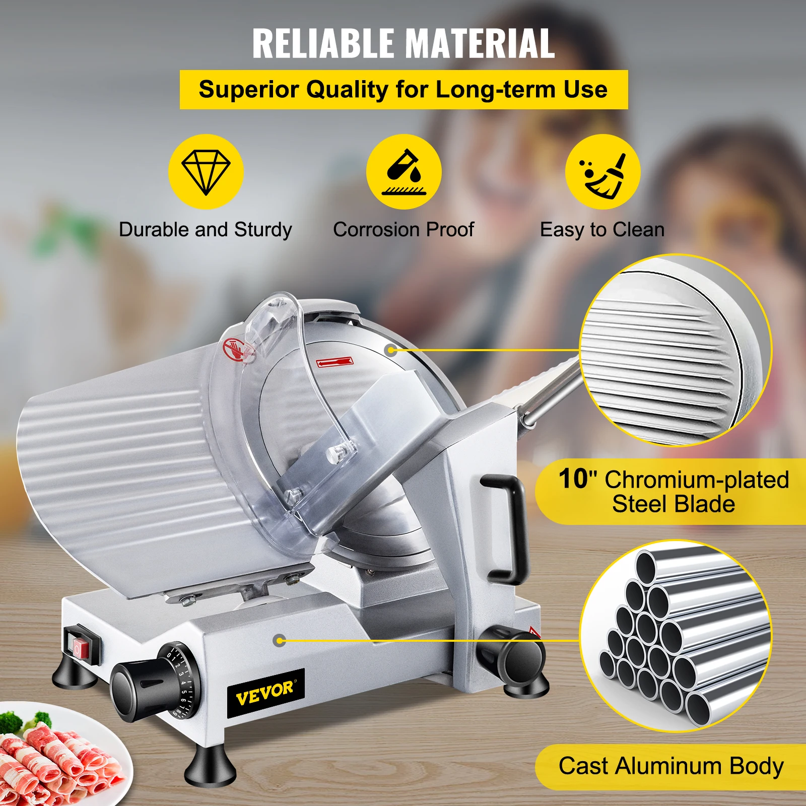 10 Inch Blade Electric Food Slicer Cutter Grinder Meat Slicer Machine for Commercial Deli Meat Cheese Beef Mutton Turkey