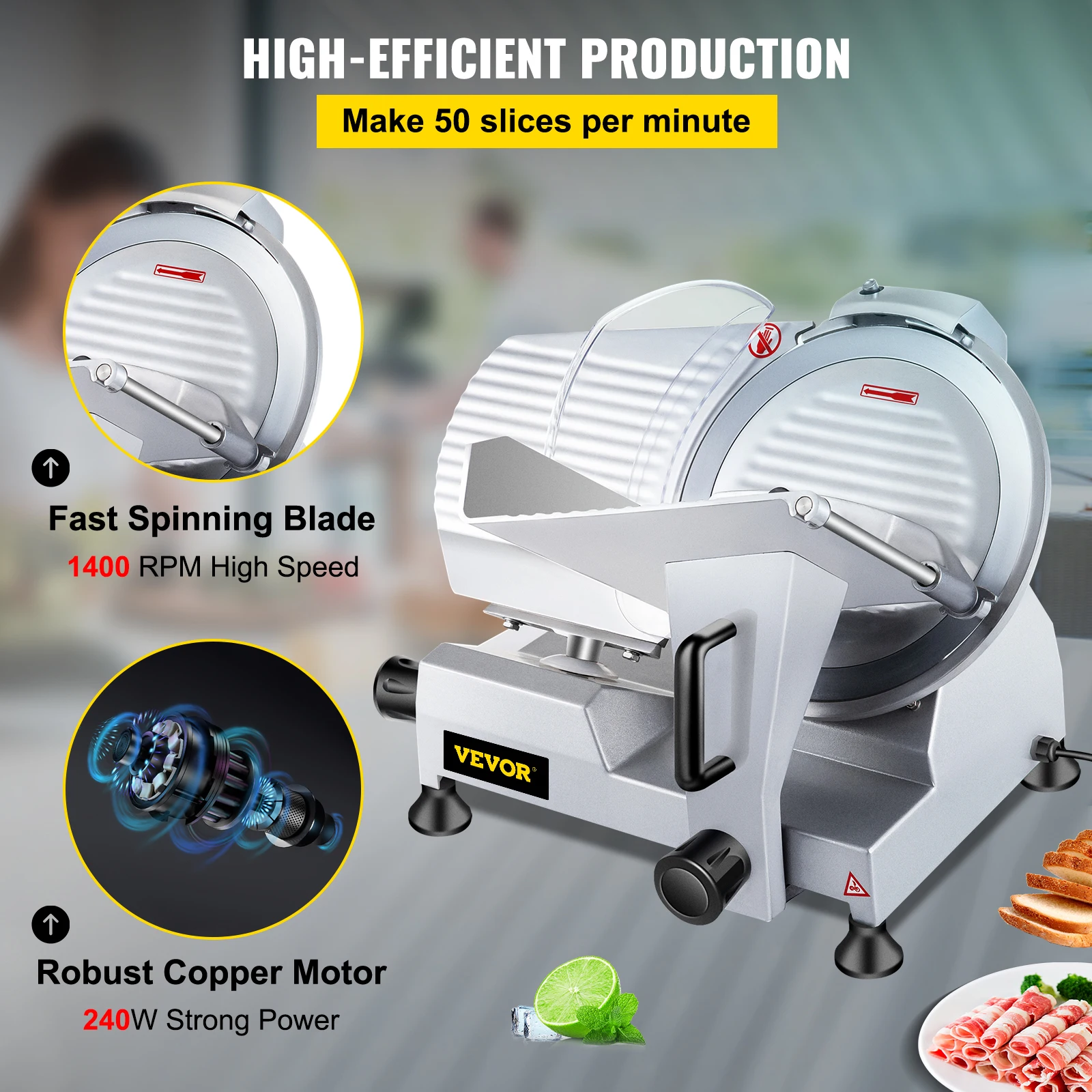 10 Inch Blade Electric Food Slicer Cutter Grinder Meat Slicer Machine for Commercial Deli Meat Cheese Beef Mutton Turkey