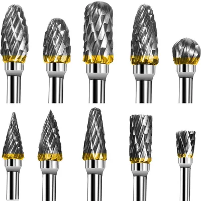 10 pcs 1/8 Shank Tungsten Carbide Milling Cutter Rotary Tool Burr Double Diamond Cut Rotary Dremel Tools Electric