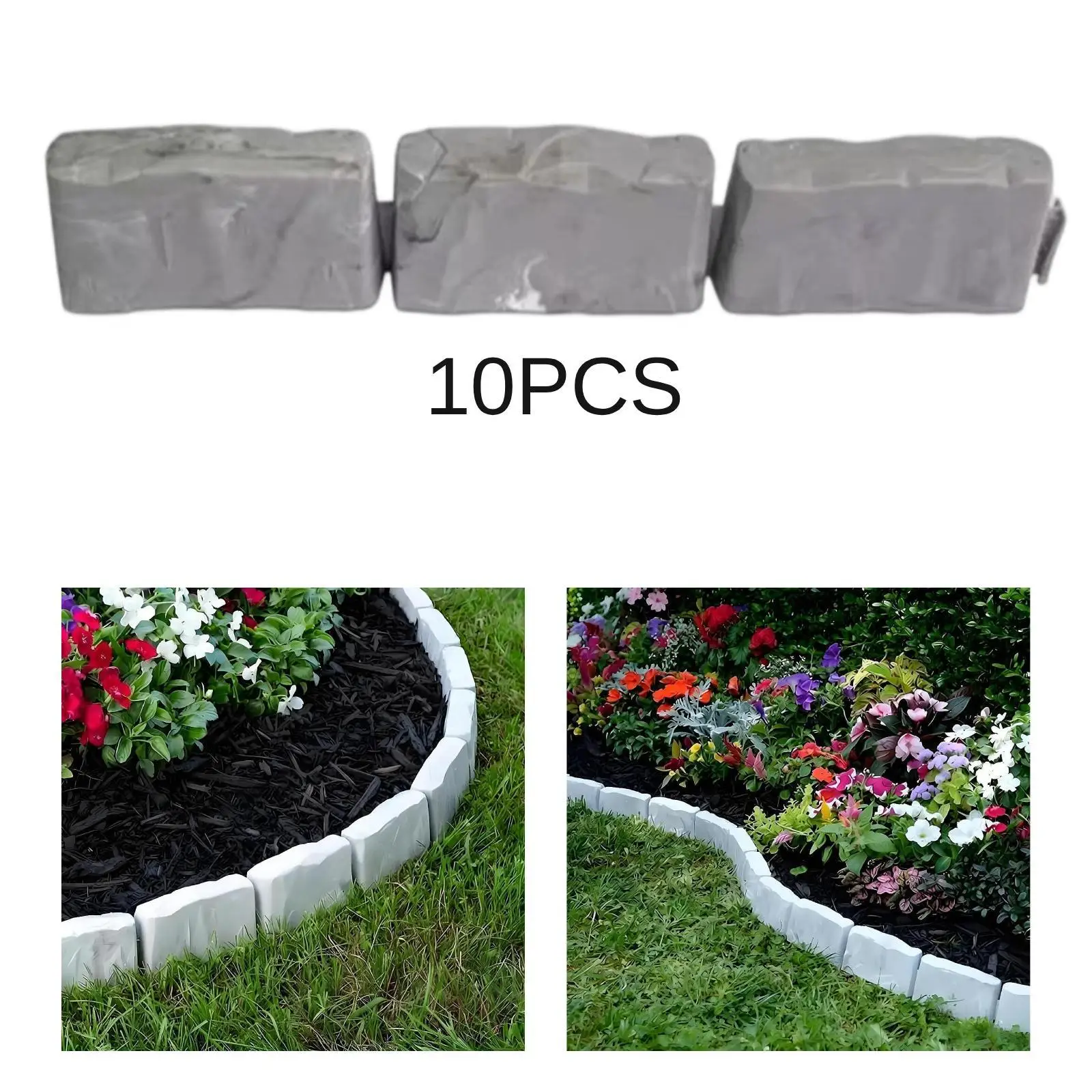 10-Piece Faux Stone Garden Edging Set – 3 Connected Stones per Section, 30-Stone Look