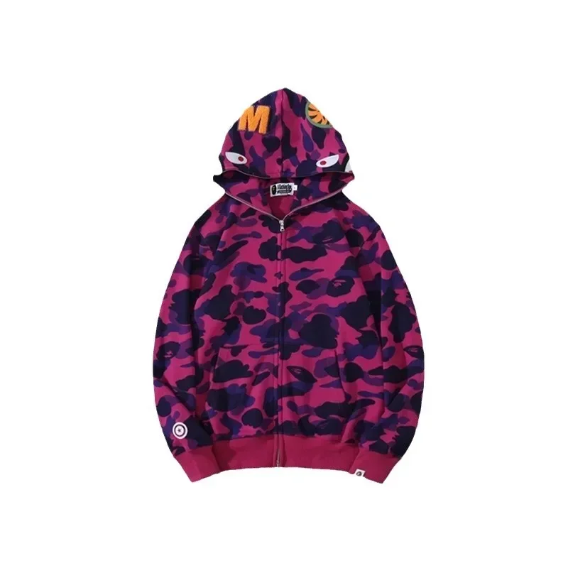 100% Cotton Trendy Shark Camouflage Zippered Hoodie for Men and Women Fine Embroidery Loose Fitting Pure Cotton Plush 100% Cotton Trendy Shark Camouflage Zippered Hoodie for Men and Women Fine Embroidery Loose Fitting Pure Cotton Plush