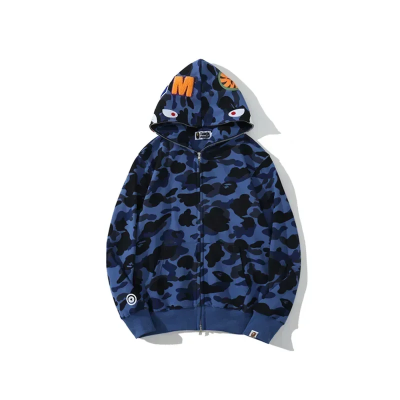 100% Cotton Trendy Shark Camouflage Zippered Hoodie for Men and Women Fine Embroidery Loose Fitting Pure Cotton Plush 100% Cotton Trendy Shark Camouflage Zippered Hoodie for Men and Women Fine Embroidery Loose Fitting Pure Cotton Plush