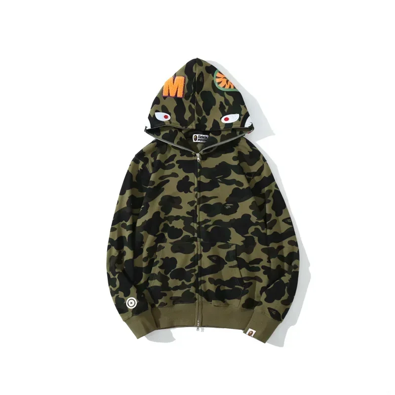 100% Cotton Trendy Shark Camouflage Zippered Hoodie for Men and Women Fine Embroidery Loose Fitting Pure Cotton Plush 100% Cotton Trendy Shark Camouflage Zippered Hoodie for Men and Women Fine Embroidery Loose Fitting Pure Cotton Plush