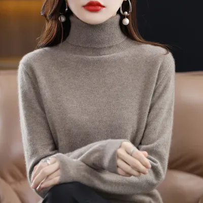 100% Merino Wool Cashmere Sweater Women Knitted Sweater Turtleneck Long Sleeve Pullovers Autumn Winter Clothing Warm