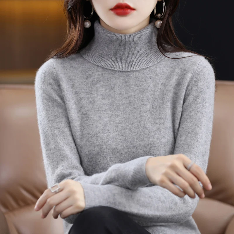 100% Merino Wool Cashmere Sweater Women Knitted Sweater Turtleneck Long Sleeve Pullovers Autumn Winter Clothing Warm