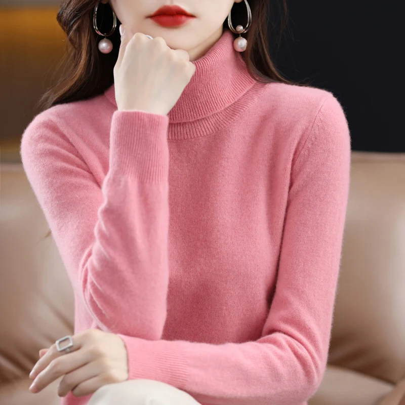 100% Merino Wool Cashmere Sweater Women Knitted Sweater Turtleneck Long Sleeve Pullovers Autumn Winter Clothing Warm