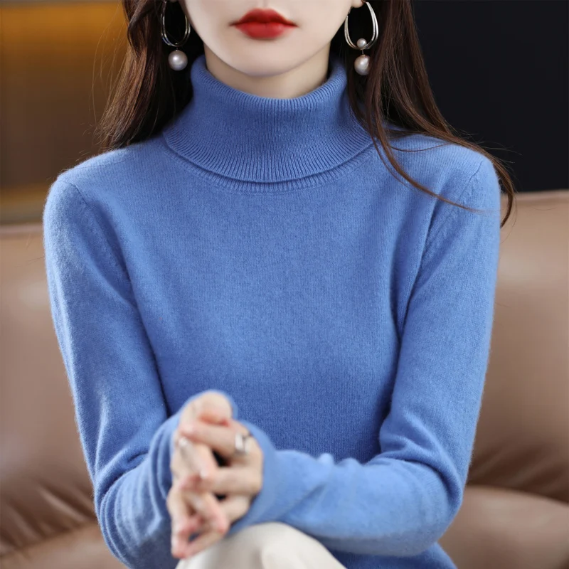 100% Merino Wool Cashmere Sweater Women Knitted Sweater Turtleneck Long Sleeve Pullovers Autumn Winter Clothing Warm