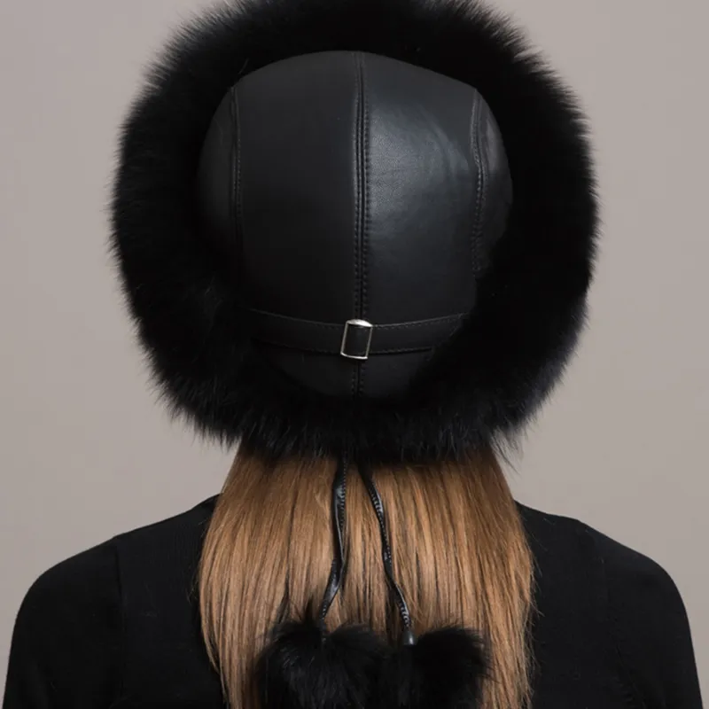 100% Natural Fox Fur Hat Women Cap Thick Fur Cap Winter Warm Hat Female Fashion For Women Hat With Earmuffs Hat
