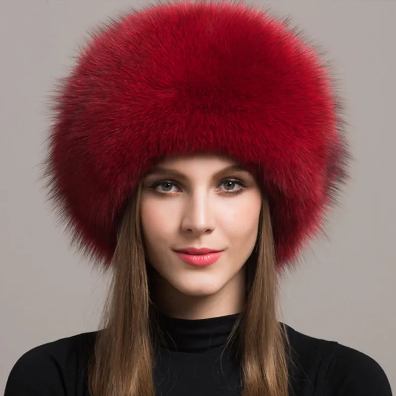 100% Natural Fox Fur Hat Women Cap Thick Fur Cap Winter Warm Hat Female Fashion For Women Hat With Earmuffs Hat