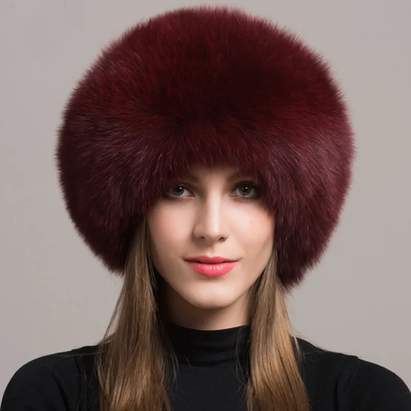100% Natural Fox Fur Hat Women Cap Thick Fur Cap Winter Warm Hat Female Fashion For Women Hat With Earmuffs Hat