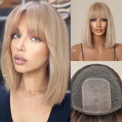 100% Remy Human Hair Honey Blonde Short Straight Bob Wigs with Bangs Human Hair Wig Machine Made 10inches Wig for Women 100% Remy Human Hair Honey Blonde Short Straight Bob Wigs with Bangs Human Hair Wig Machine Made 10inches Wig for Women