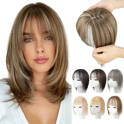 100% Remy Human Hair Toppers with Bangs 14in Brown Ombre Human Hair Pieces for Women with Thinning Hair Silk Base Clip 100% Remy Human Hair Toppers with Bangs 14in Brown Ombre Human Hair Pieces for Women with Thinning Hair Silk Base Clip