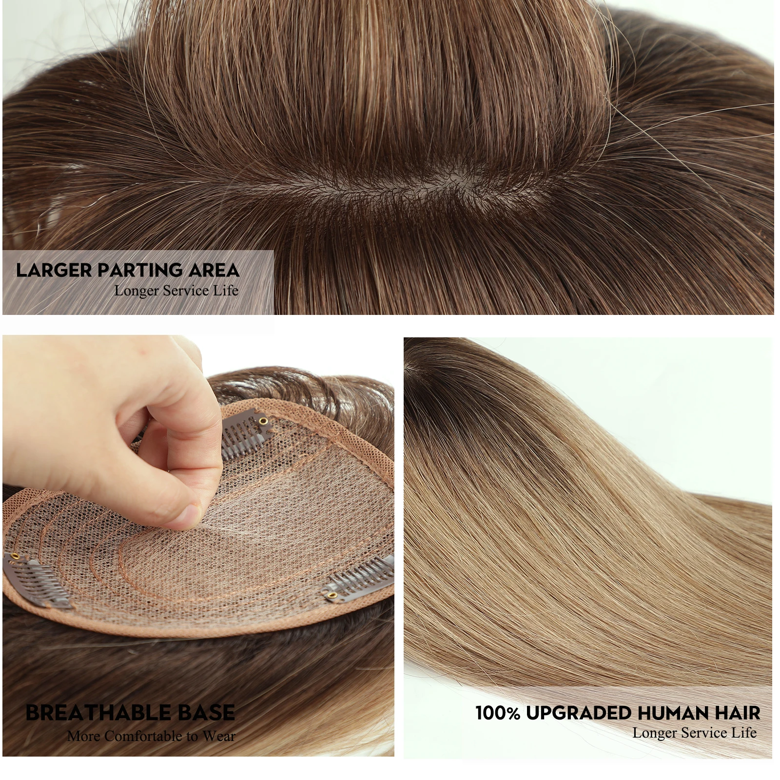100% Remy Human Hair Toppers with Bangs 14in Brown Ombre Human Hair Pieces for Women with Thinning Hair Silk Base Clip 100% Remy Human Hair Toppers with Bangs 14in Brown Ombre Human Hair Pieces for Women with Thinning Hair Silk Base Clip