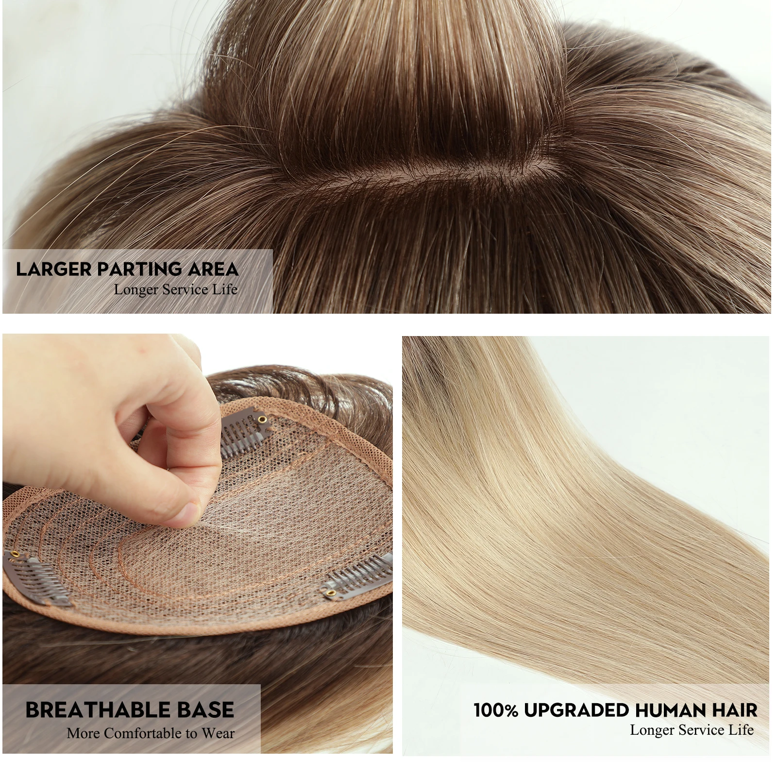 100% Remy Human Hair Toppers with Bangs Platinum Blonde Ombre Human Hair Pieces for Women Thin Hair Silk Base Clip in 100% Remy Human Hair Toppers with Bangs Platinum Blonde Ombre Human Hair Pieces for Women Thin Hair Silk Base Clip in