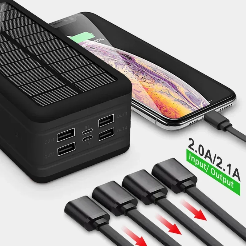 100000mAh Solar Power Bank 4USB 2.1A Large Capacity External Battery Mobile Phone Wireless Fast Charging Mobile Phone 100000mAh Solar Power Bank 4USB 2.1A Large Capacity External Battery Mobile Phone Wireless Fast Charging Mobile Phone
