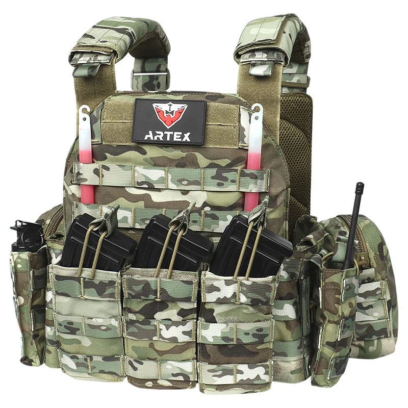1000D Polyester Outdoor Vest Tactical Vest MOLLE System With Triple Magazine Pouch Waist Adjustment Catchall
