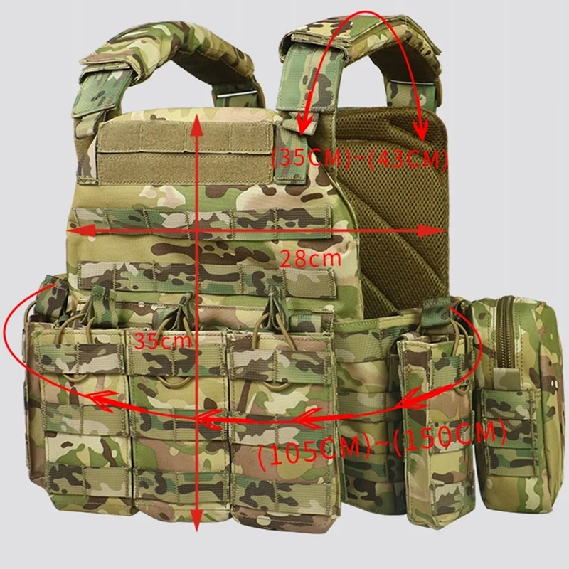 1000D Polyester Outdoor Vest Tactical Vest MOLLE System With Triple Magazine Pouch Waist Adjustment Catchall