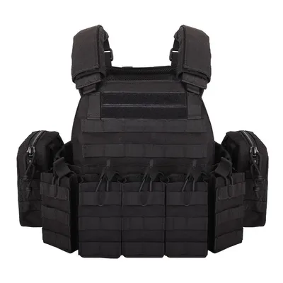 1000D Polyester Outdoor Vest Tactical Vest MOLLE System With Triple Magazine Pouch Waist Adjustment Catchall