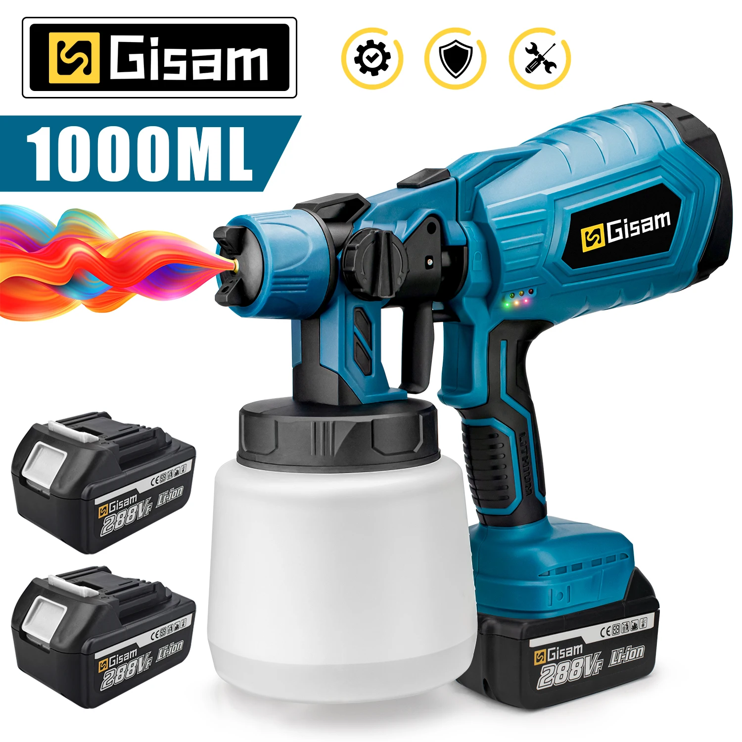 1000ML Cordless Electric Spray Gun High Power HVLP Paint Sprayer Auto Furniture Steel Coating Airbrush