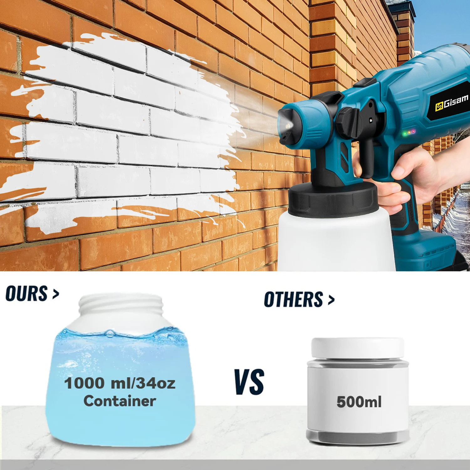 1000ML Cordless Electric Spray Gun High Power HVLP Paint Sprayer Auto Furniture Steel Coating Airbrush