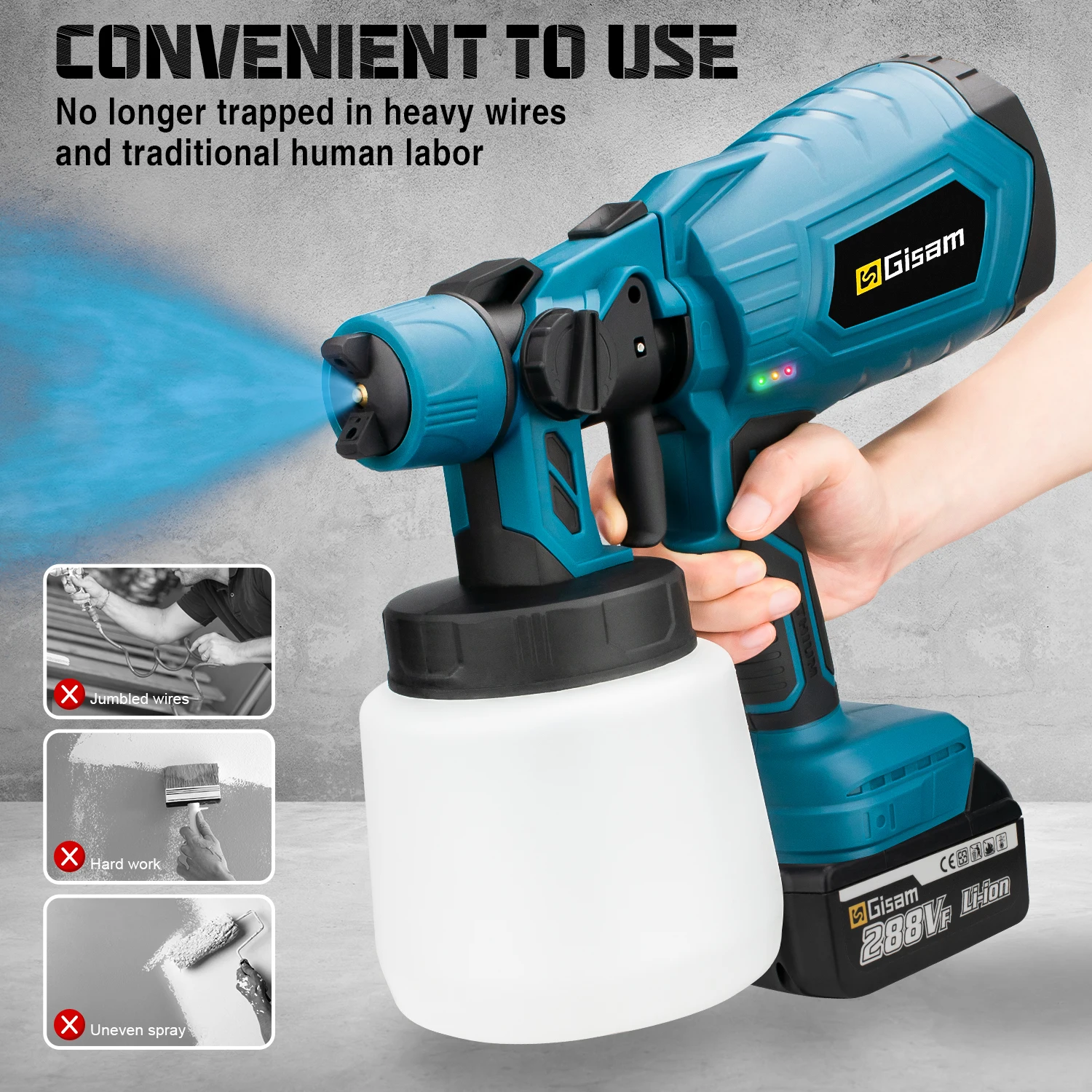 1000ML Cordless Electric Spray Gun High Power HVLP Paint Sprayer Auto Furniture Steel Coating Airbrush