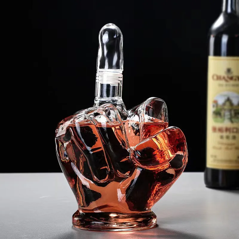 1000ML Novelty Middle Finger Shaped Whiskey Decanter for Liquor Scotch Bourbon Alcohol Bottle Unique Liquor Bar and