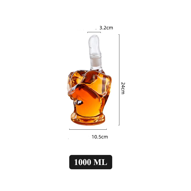 1000ML Novelty Middle Finger Shaped Whiskey Decanter for Liquor Scotch Bourbon Alcohol Bottle Unique Liquor Bar and