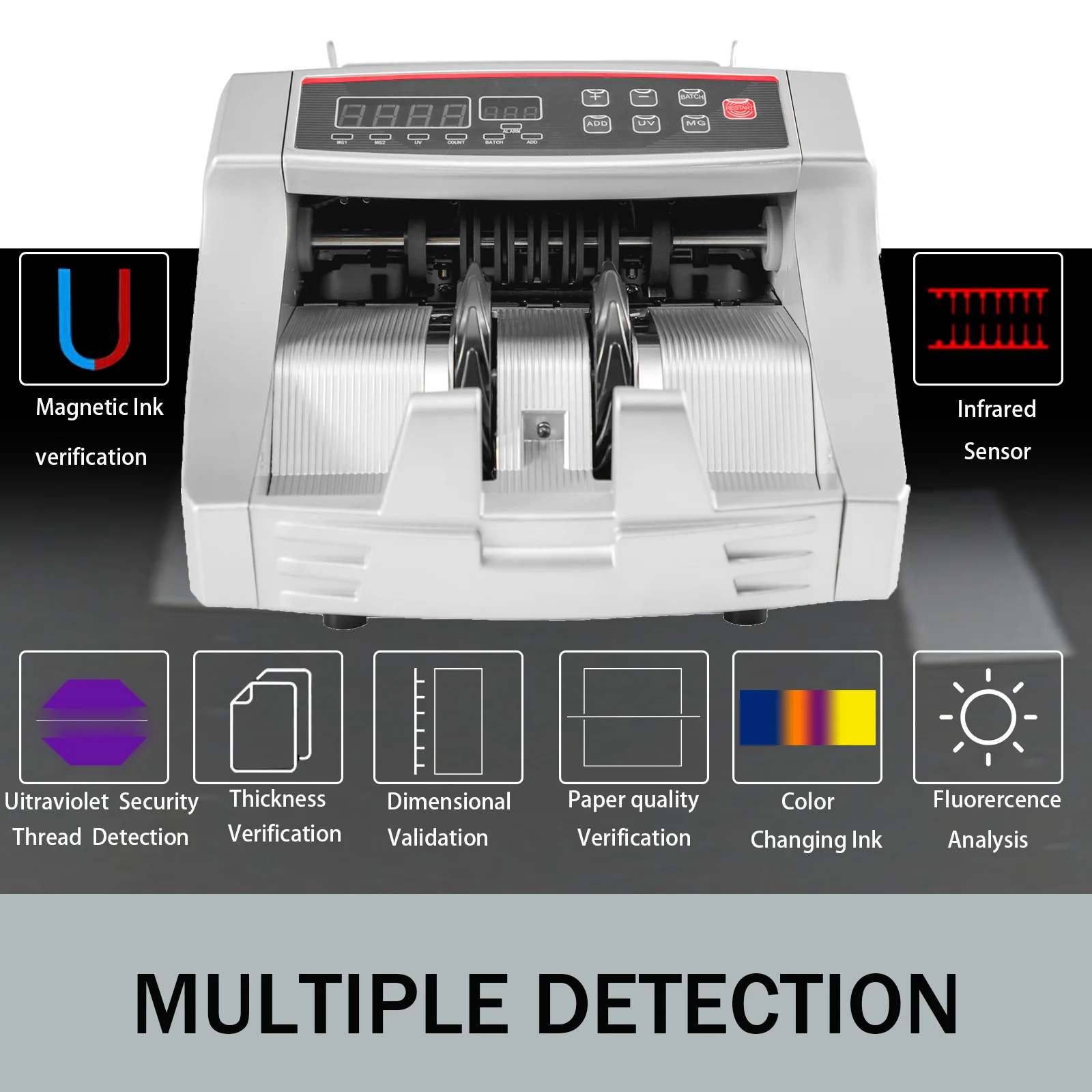 1000Pcs/Min Money Counter Business Cash Register Euros Bills Fake Banknote Detector by UV & MG Function for Banks Shops