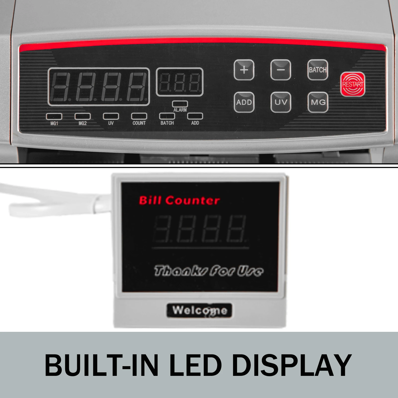 1000Pcs/Min Money Counter Business Cash Register Euros Bills Fake Banknote Detector by UV & MG Function for Banks Shops