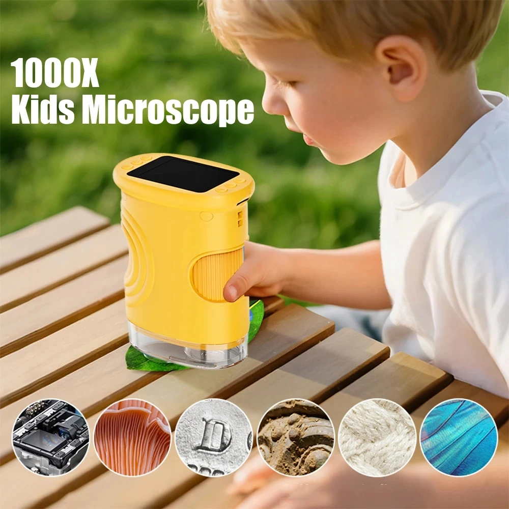 1000X Handheld Microscope for Kids 2.0″ Screen Rechargeable Mini Pocket Digital Microscopes Portable Edu Gift Children