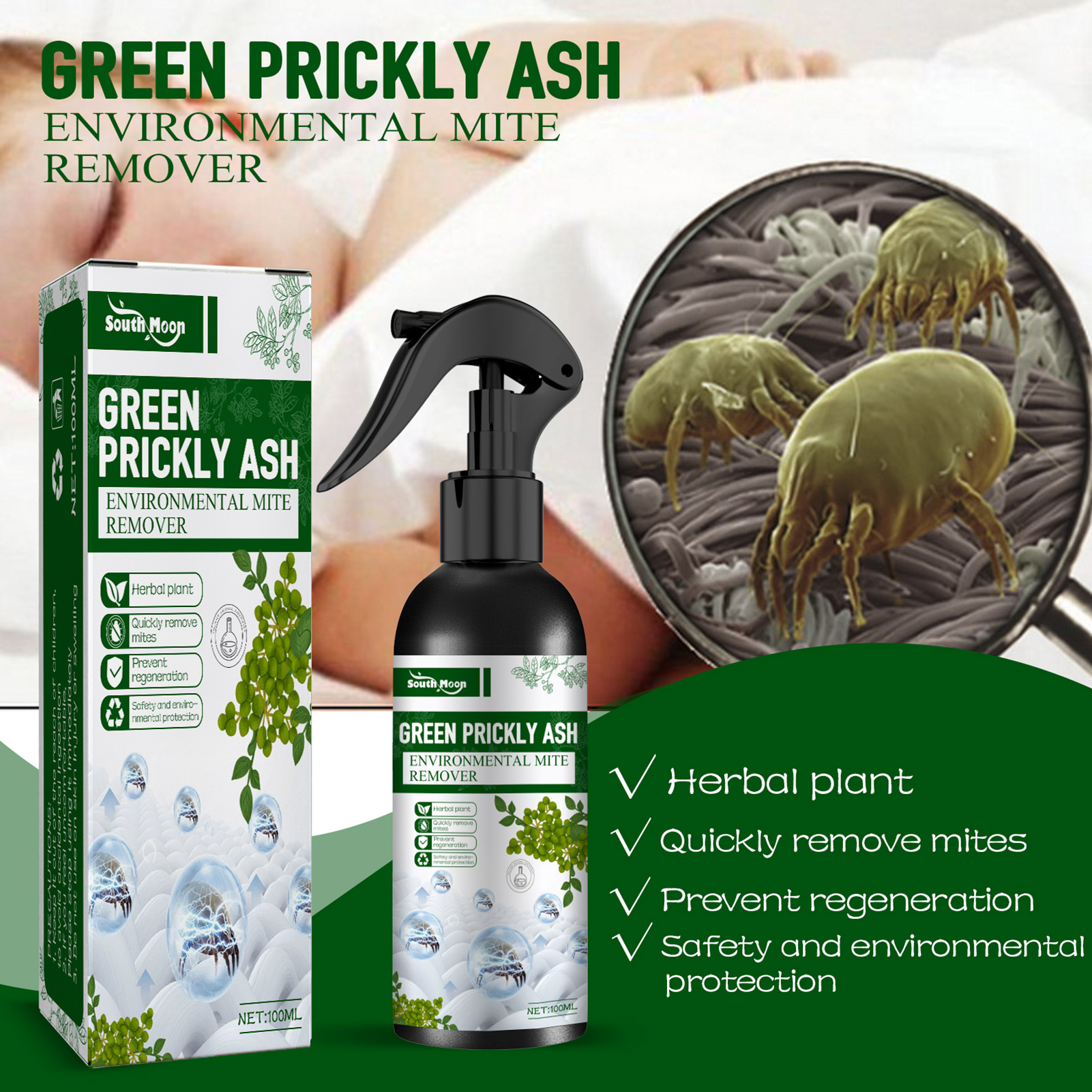 100ml Dustmite Killing Spray Bed Bugs Remover Mitess Killer Natural Bed Bugs Eliminator For Bed Pillow Sheet Couch