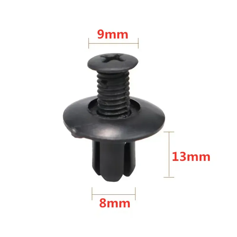 100pcs 8mm Plastic Rivets Fasteners Screw Car Bumper Fender Black Rivet Car Fastener Clips for Toyota Focus Kia Nissan