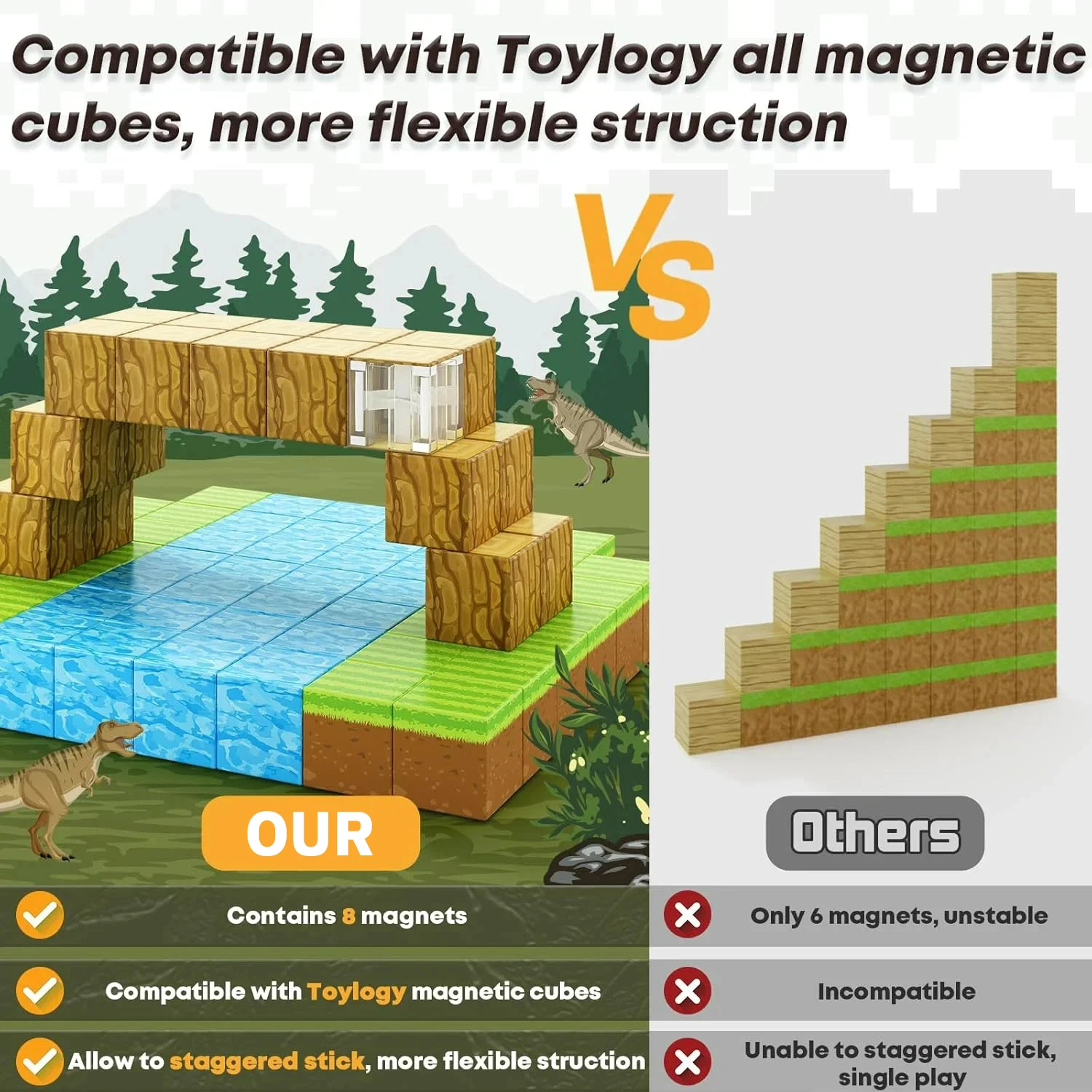 100pcs Magnetic Blocks Toy Build Magnet Set For Boys Girls Stem Montessori Sensory Cubes For Toddlers Gift