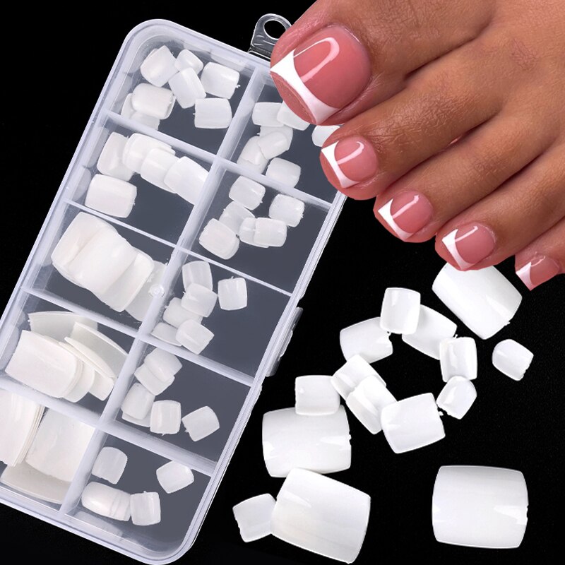 100pcs Square Full Cover Natural White Artificial Fake Toenail Acrylic Foot Nail False Toe Nails