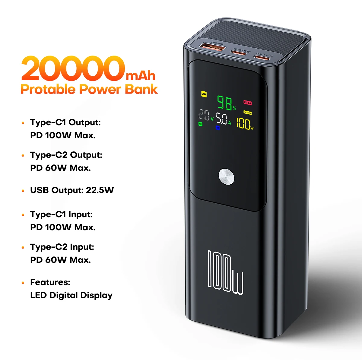 100W Power Bank 20000mAh External Battery Capacity Fast Charging Portable Charger Powerbank For Laptop iPhone Samsung 100W Power Bank 20000mAh External Battery Capacity Fast Charging Portable Charger Powerbank For Laptop iPhone Samsung