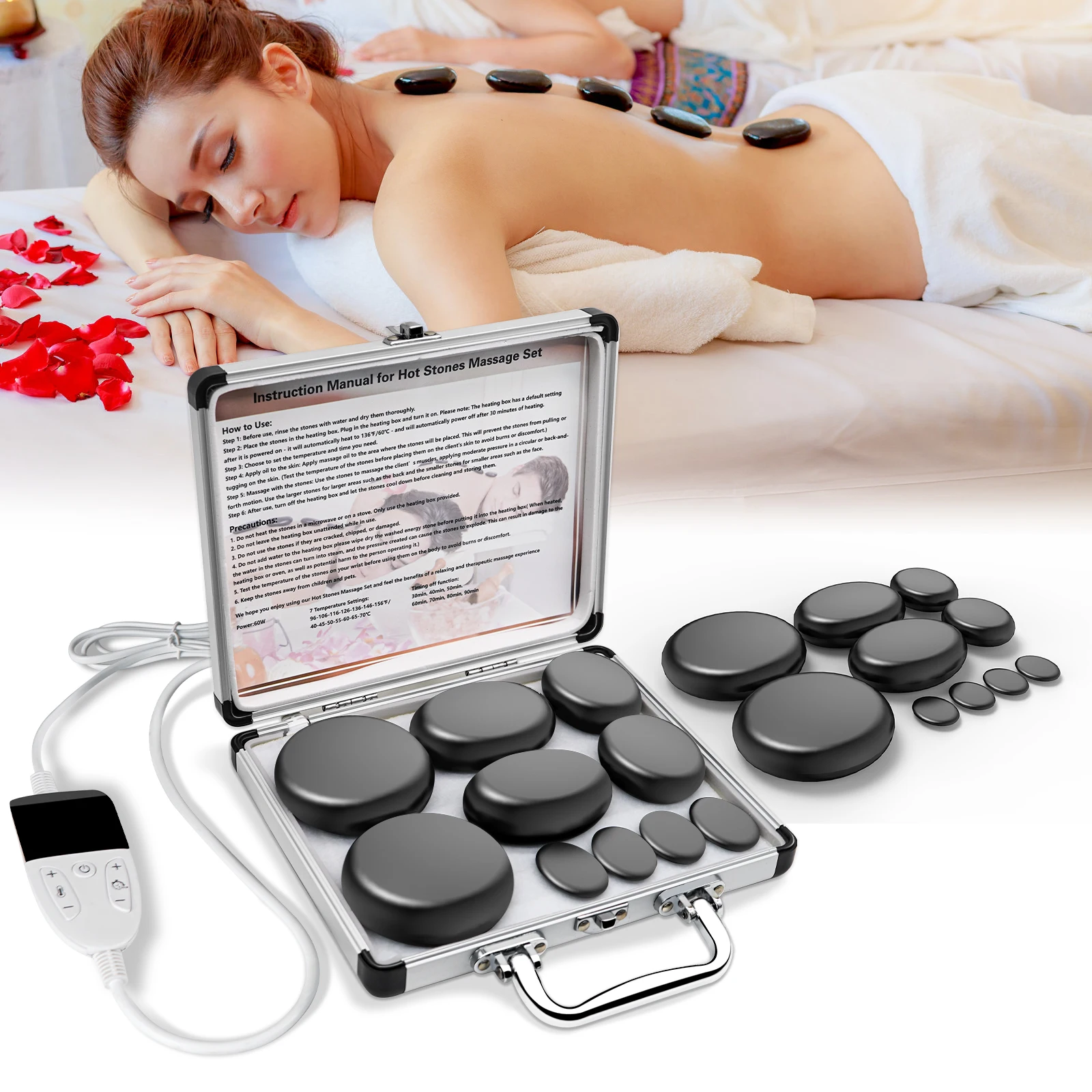 10/20pcs Hot Stones Massage Set With Tempperature Adjustment – Hot Stone Massage Set with Heater, Professional Spa