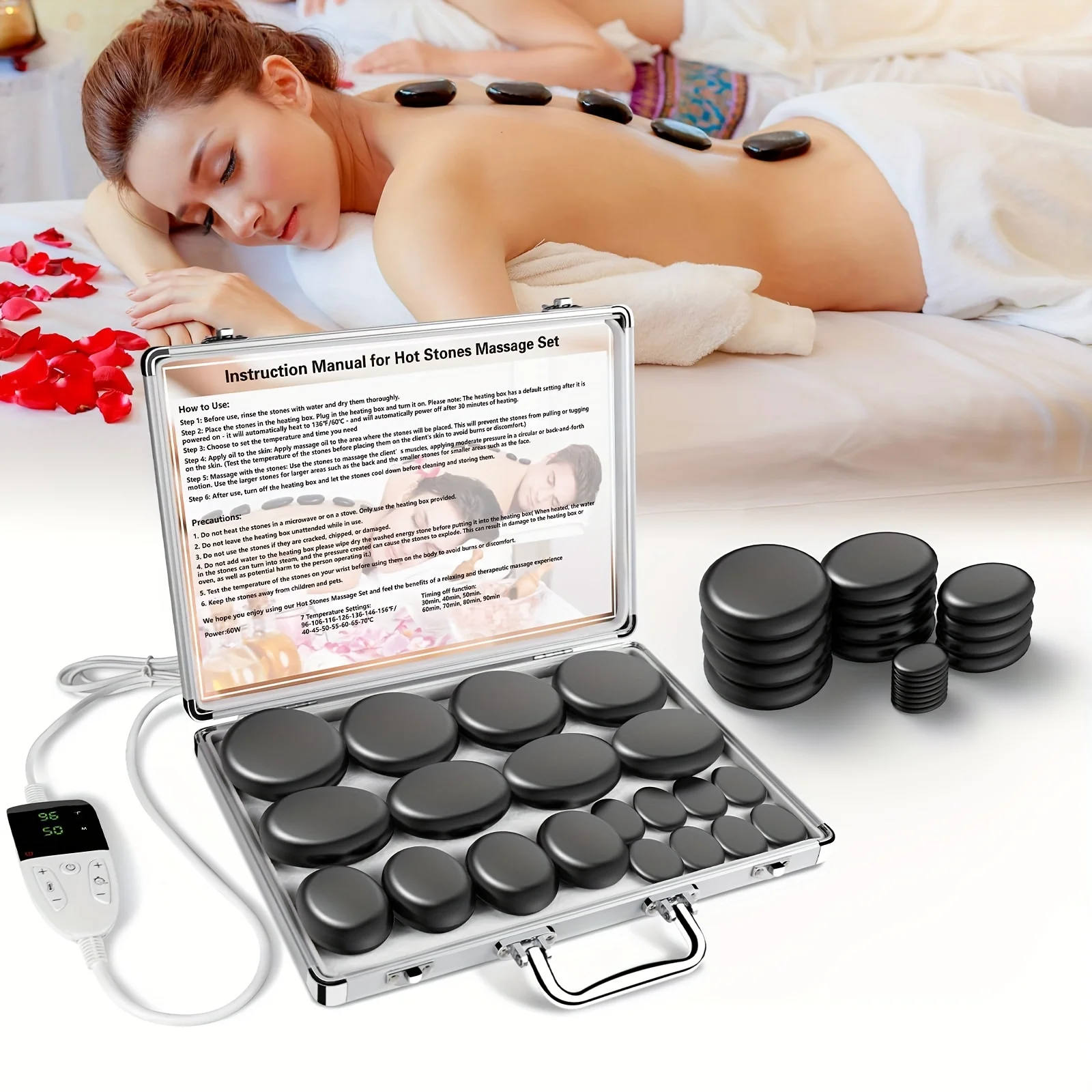 10/20pcs Hot Stones Massage Set With Tempperature Adjustment – Hot Stone Massage Set with Heater, Professional Spa